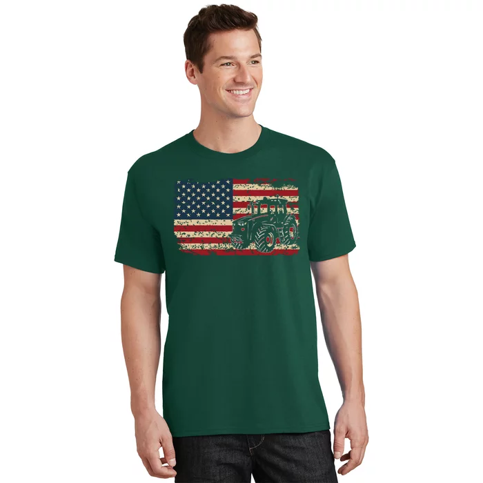 Farm Tractors USA Flag Patriotic Farming Gift T-Shirt