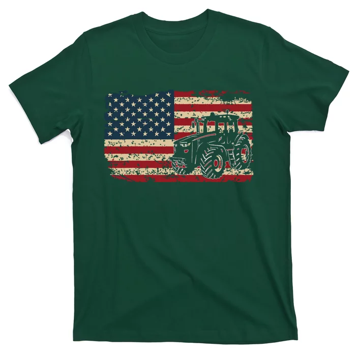 Farm Tractors USA Flag Patriotic Farming Gift T-Shirt