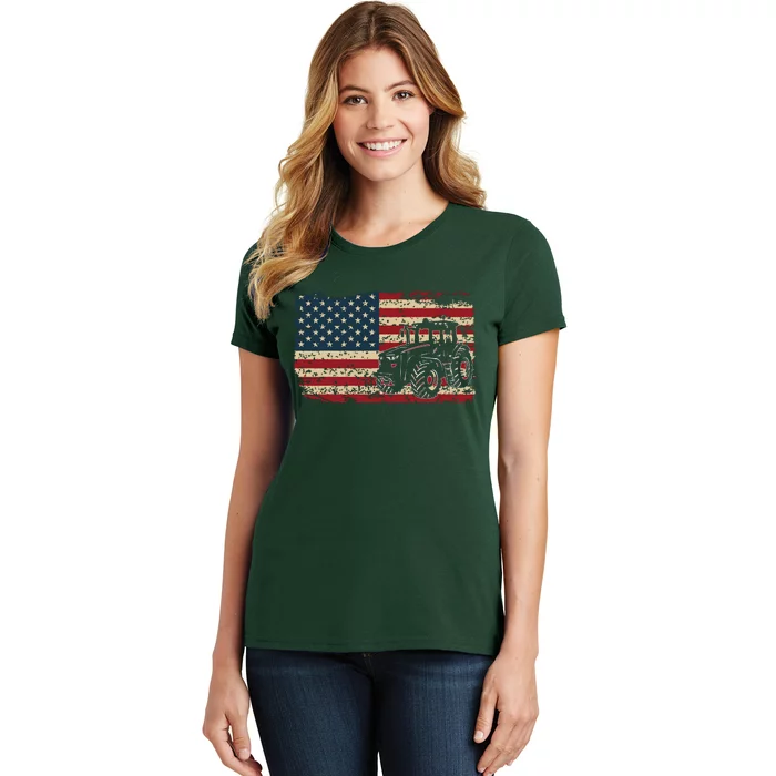 Farm Tractors USA Flag Patriotic Farming Gift Women's T-Shirt