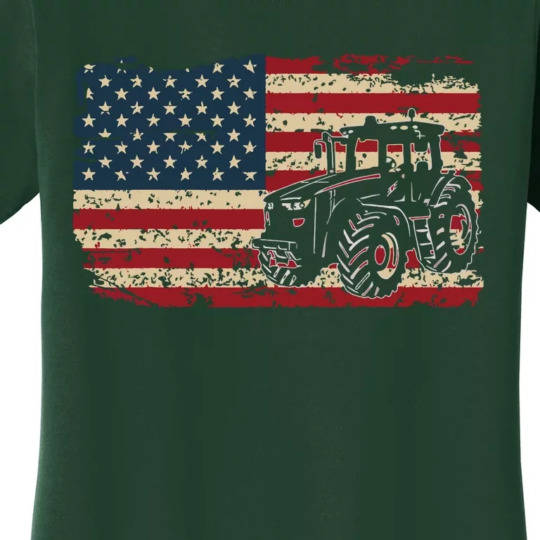 Farm Tractors USA Flag Patriotic Farming Gift Women's T-Shirt