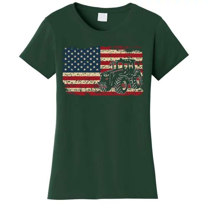 Farm Tractors USA Flag Patriotic Farming Gift Women's T-Shirt