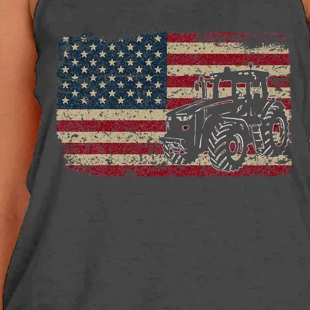 Farm Tractors USA Flag Patriotic Farming Gift Women's Knotted Racerback Tank