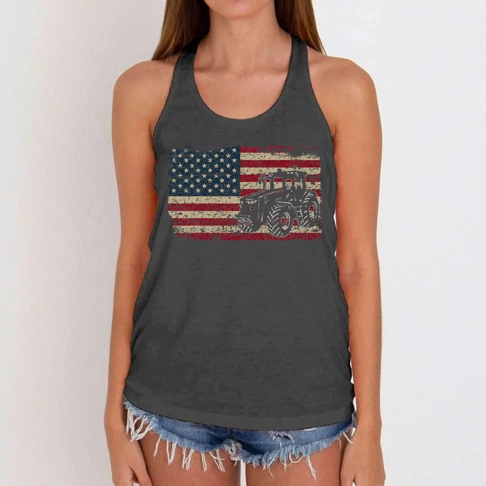 Farm Tractors USA Flag Patriotic Farming Gift Women's Knotted Racerback Tank