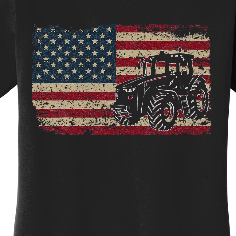 Farm Tractors USA Flag Patriotic Farming Gift Women's T-Shirt