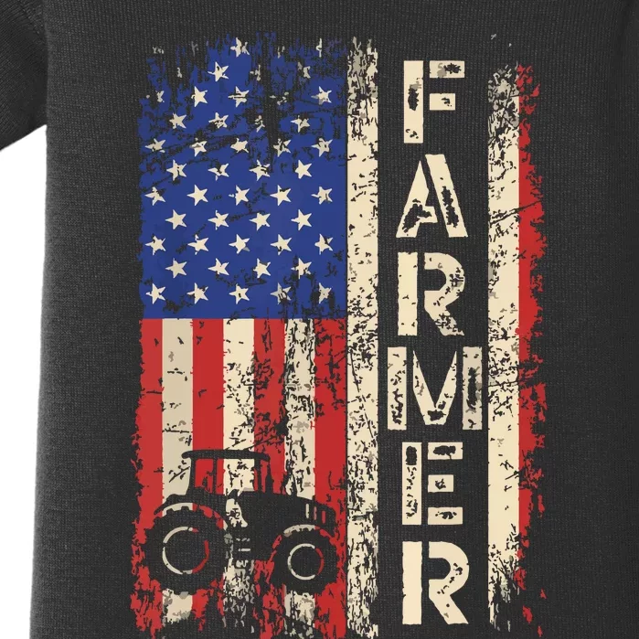 Farmer Tractors USA American Flag Patriotic Farming Gifts Baby Bodysuit