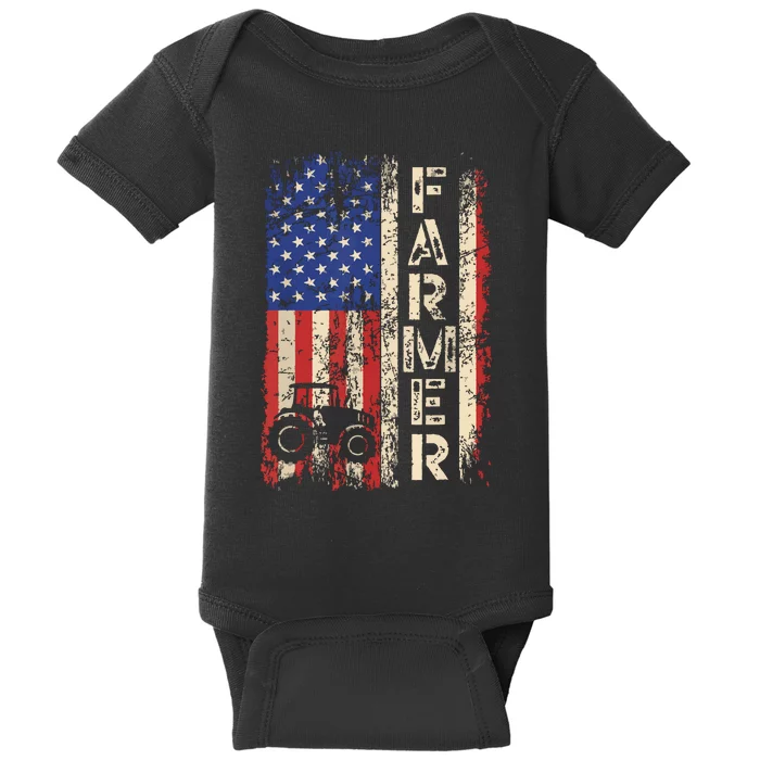 Farmer Tractors USA American Flag Patriotic Farming Gifts Baby Bodysuit