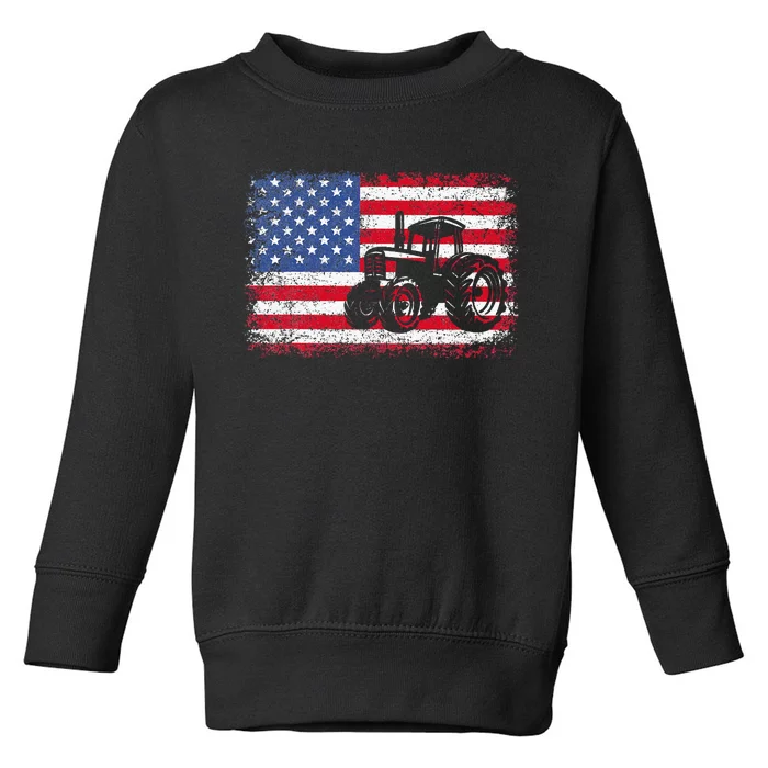 Farm Tractors USA Flag Patriotic Farming Gift Toddler Sweatshirt