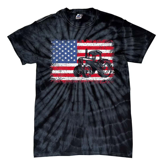 Farm Tractors USA Flag Patriotic Farming Gift Tie-Dye T-Shirt