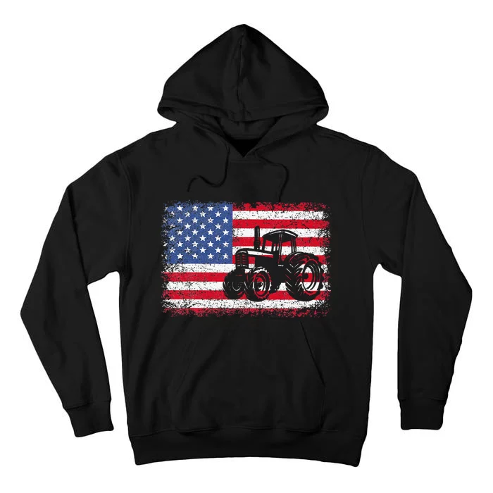 Farm Tractors USA Flag Patriotic Farming Gift Tall Hoodie