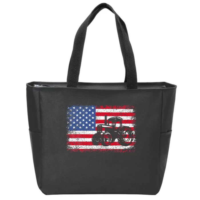 Farm Tractors USA Flag Patriotic Farming Gift Zip Tote Bag