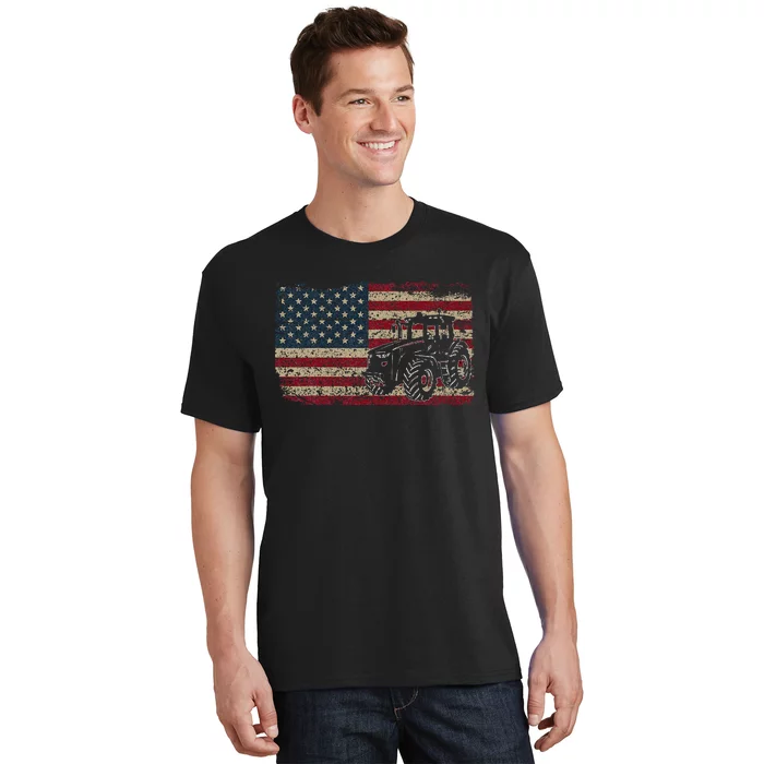 Farm Tractors USA Flag Patriotic Farming Gift T-Shirt