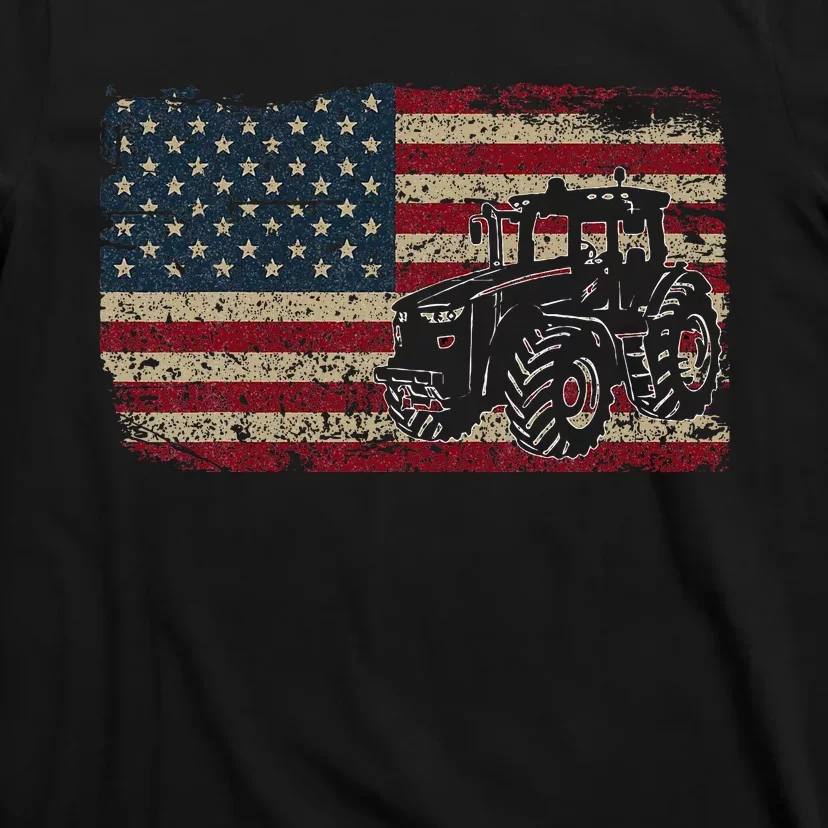 Farm Tractors USA Flag Patriotic Farming Gift T-Shirt