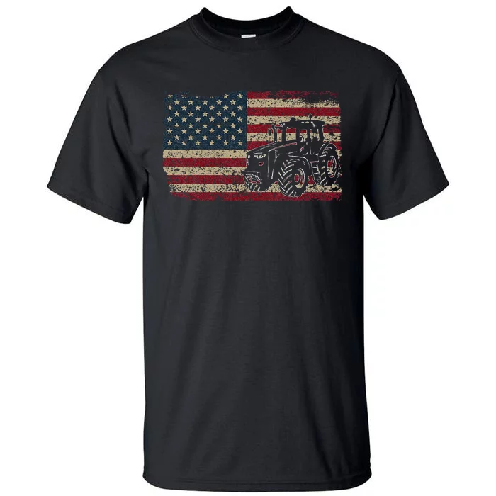 Farm Tractors USA Flag Patriotic Farming Gift Tall T-Shirt