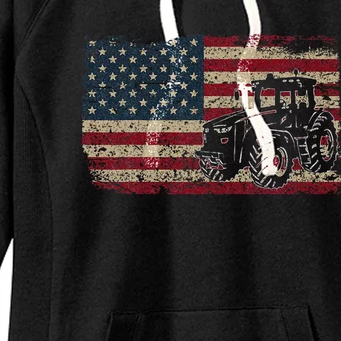 Farm Tractors USA Flag Patriotic Farming Gift Women's Fleece Hoodie