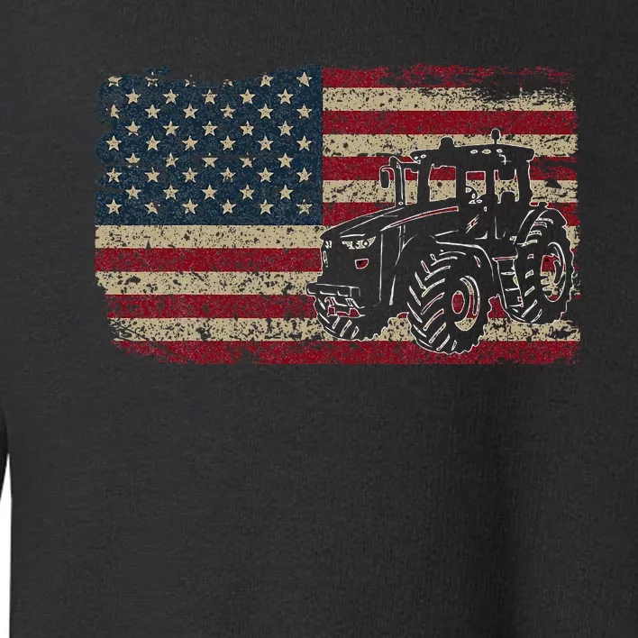 Farm Tractors USA Flag Patriotic Farming Gift Toddler Sweatshirt