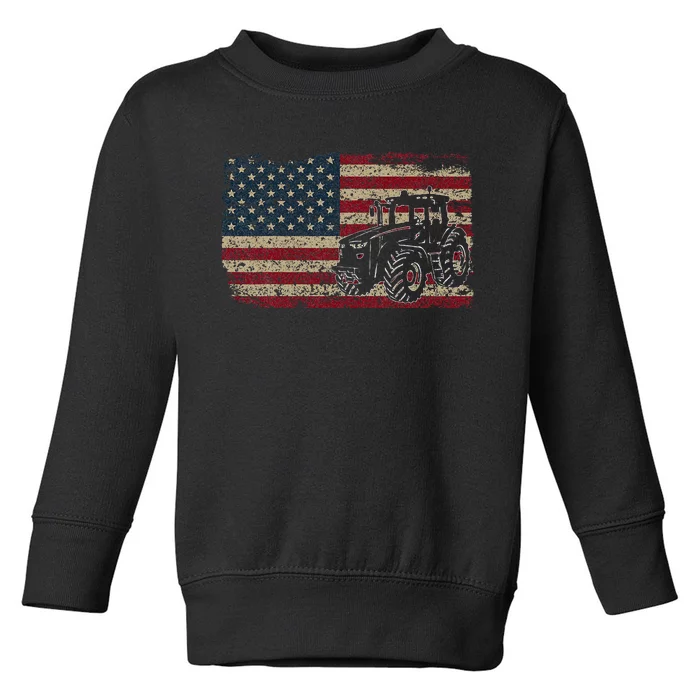 Farm Tractors USA Flag Patriotic Farming Gift Toddler Sweatshirt