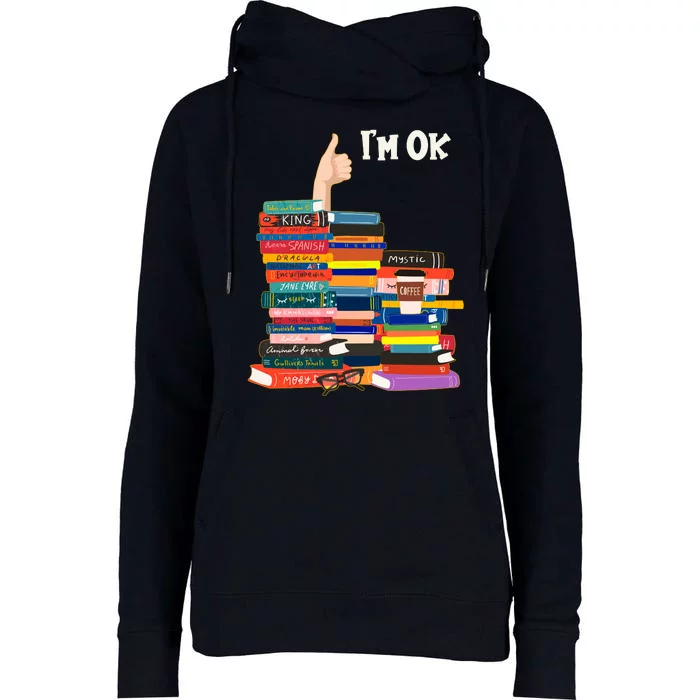 Funny Thumbs Up I'm Ok Book Lover Womens Funnel Neck Pullover Hood