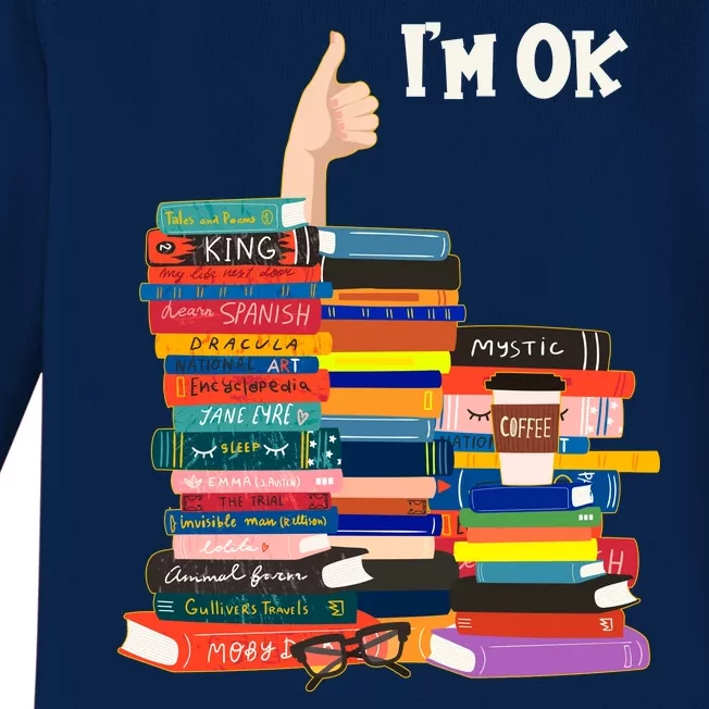 Funny Thumbs Up I'm Ok Book Lover Baby Long Sleeve Bodysuit