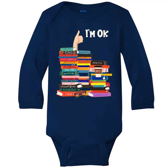 Funny Thumbs Up I'm Ok Book Lover Baby Long Sleeve Bodysuit