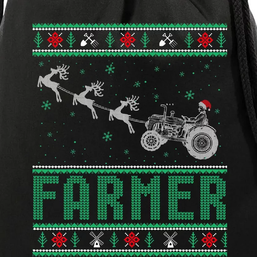 Farmer Tractors Ugly Christmas Xmas Sweater Drawstring Bag