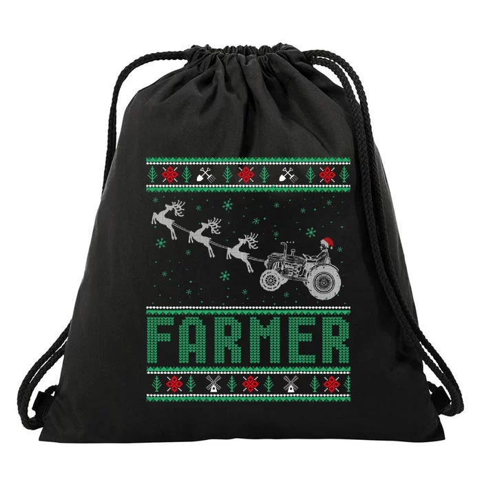 Farmer Tractors Ugly Christmas Xmas Sweater Drawstring Bag