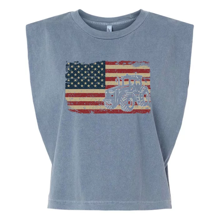 Farm Tractors USA Flag Patriotic Farming Gift Garment-Dyed Women's Muscle Tee