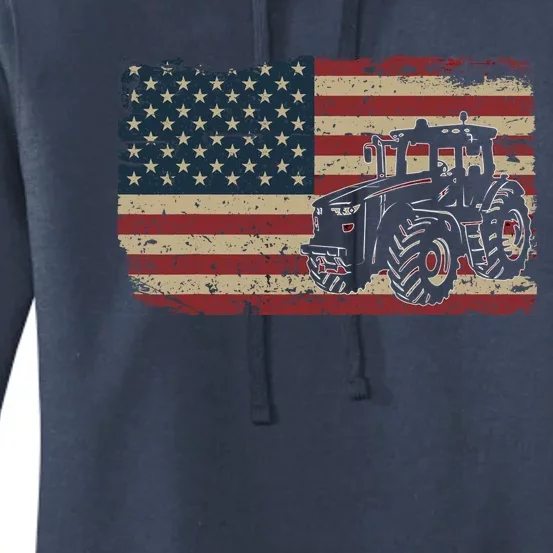 Farm Tractors USA Flag Patriotic Farming Gift Women's Pullover Hoodie