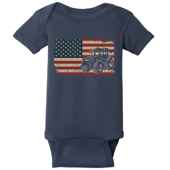 Farm Tractors USA Flag Patriotic Farming Gift Baby Bodysuit