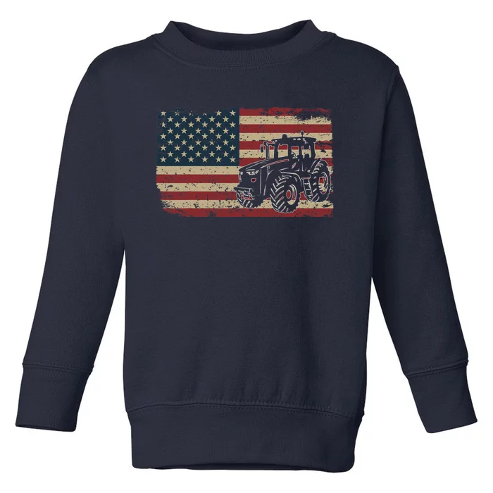 Farm Tractors USA Flag Patriotic Farming Gift Toddler Sweatshirt