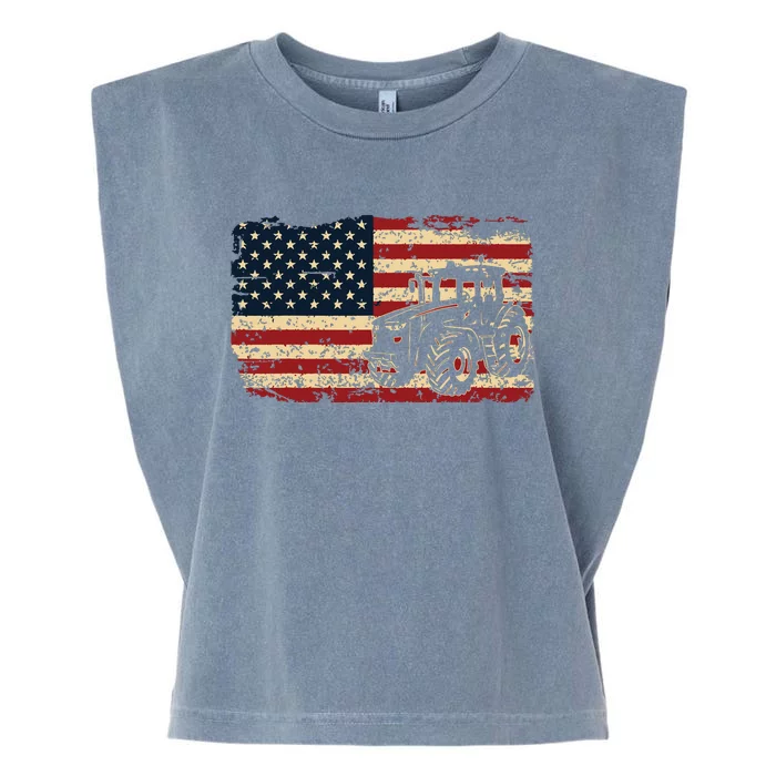 Farm Tractors Usa Flag Patriotic Farming Gift Garment-Dyed Women's Muscle Tee