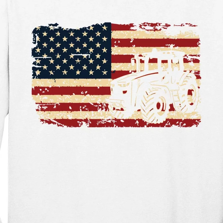 Farm Tractors Usa Flag Patriotic Farming Gift Tall Long Sleeve T-Shirt