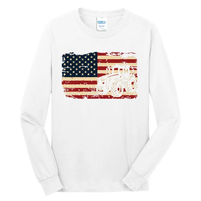 Farm Tractors Usa Flag Patriotic Farming Gift Tall Long Sleeve T-Shirt