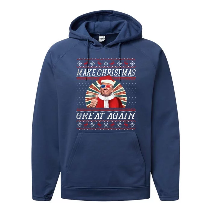 Funny Trump Ugly Christmas Funny Gift Make Christmas Great Again Funny Gift Performance Fleece Hoodie