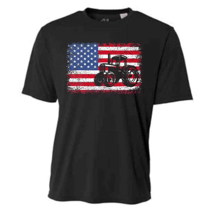 Farm Tractors Usa Flag Patriotic Farming Cooling Performance Crew T-Shirt