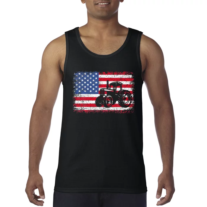 Farm Tractors Usa Flag Patriotic Farming Tank Top