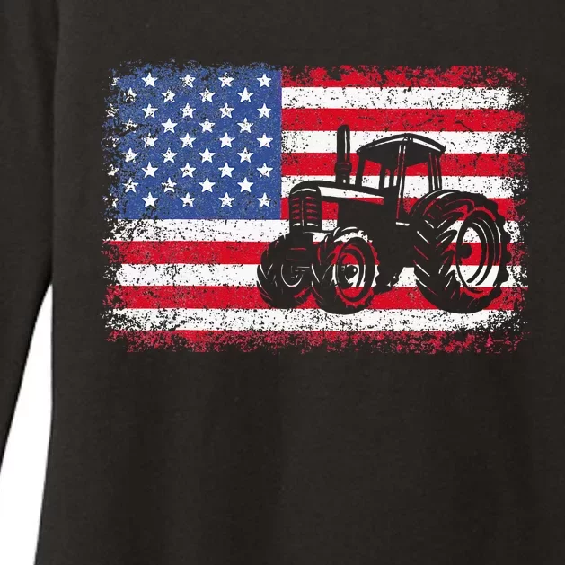 Farm Tractors USA Flag Patriotic Farming Gift Womens CVC Long Sleeve Shirt