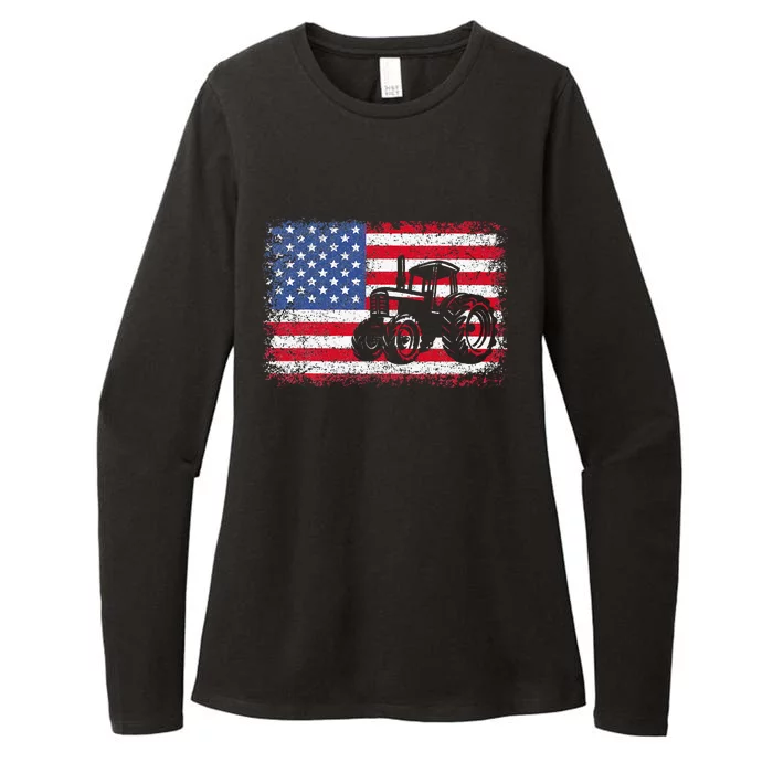 Farm Tractors USA Flag Patriotic Farming Gift Womens CVC Long Sleeve Shirt