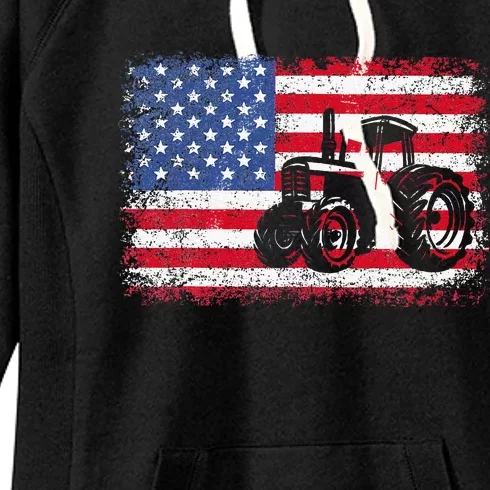 Farm Tractors USA Flag Patriotic Farming Gift Women's Fleece Hoodie