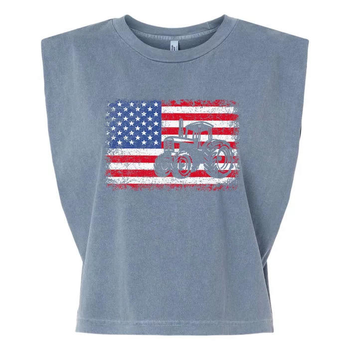 Farm Tractors USA Flag Patriotic Farming Gift Garment-Dyed Women's Muscle Tee