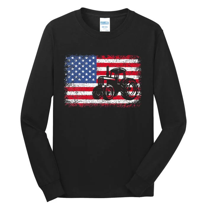 Farm Tractors Usa Flag Patriotic Farming Gift Tall Long Sleeve T-Shirt