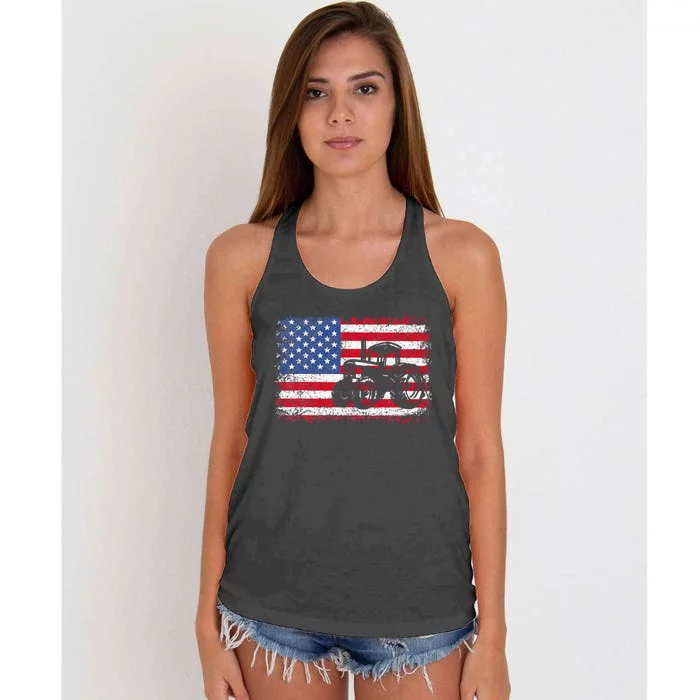 Farm Tractors Usa Flag Patriotic Farming Gift Women's Knotted Racerback Tank