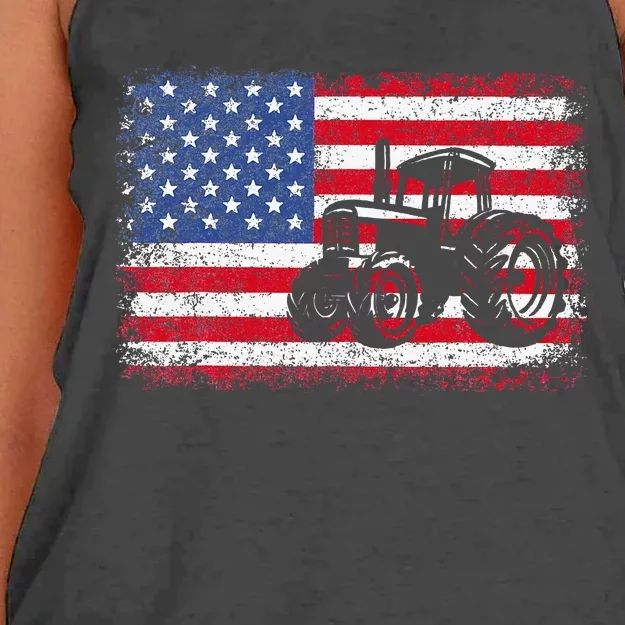 Farm Tractors Usa Flag Patriotic Farming Gift Women's Knotted Racerback Tank