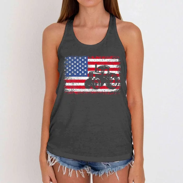 Farm Tractors Usa Flag Patriotic Farming Gift Women's Knotted Racerback Tank