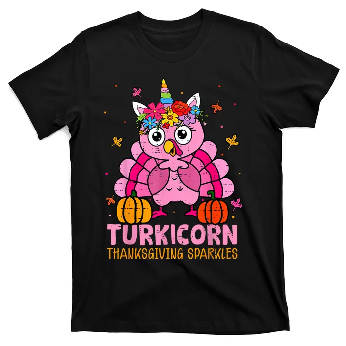 Funny Turkicorn Unicorn Turkey Funny Thanksgiving Girls T-Shirt