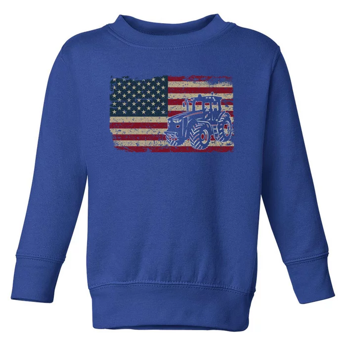 Farm Tractors Usa Flag Patriotic Farming Gift Toddler Sweatshirt