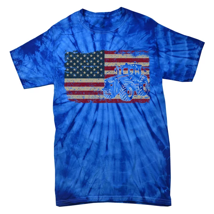 Farm Tractors Usa Flag Patriotic Farming Gift Tie-Dye T-Shirt