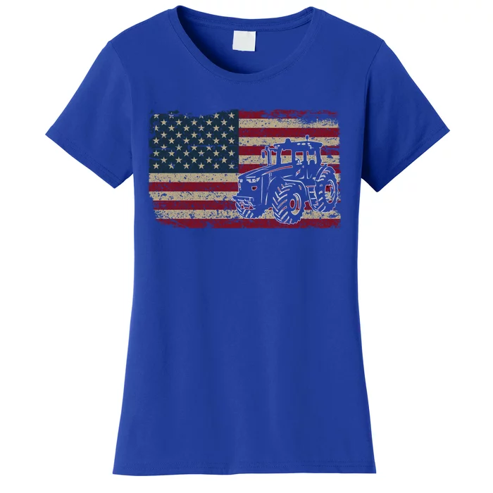 Farm Tractors Usa Flag Patriotic Farming Gift Women's T-Shirt