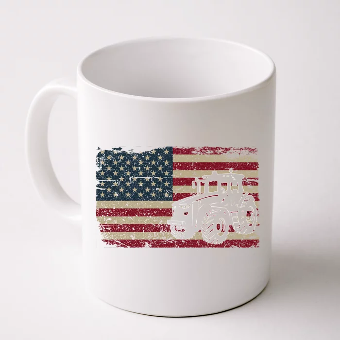 Farm Tractors Usa Flag Patriotic Farming Gift Front & Back Coffee Mug