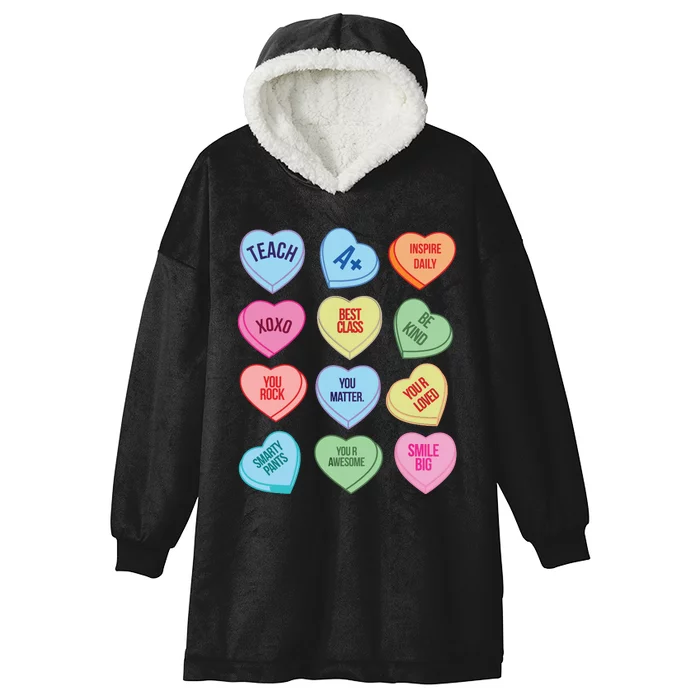 Funny Teacher Valentines Day Teach Heart Candy Hooded Wearable Blanket