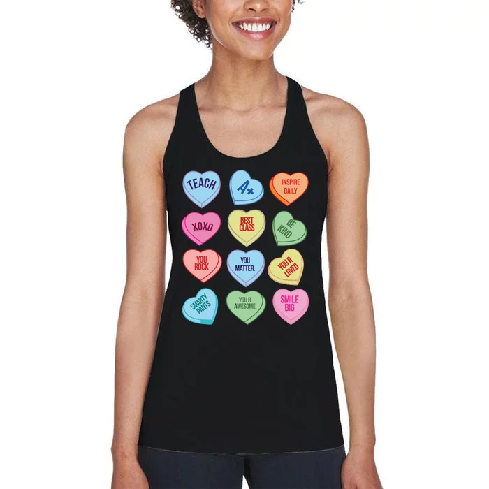 Funny Teacher Valentines Day Teach Heart Candy Women's Racerback Tank